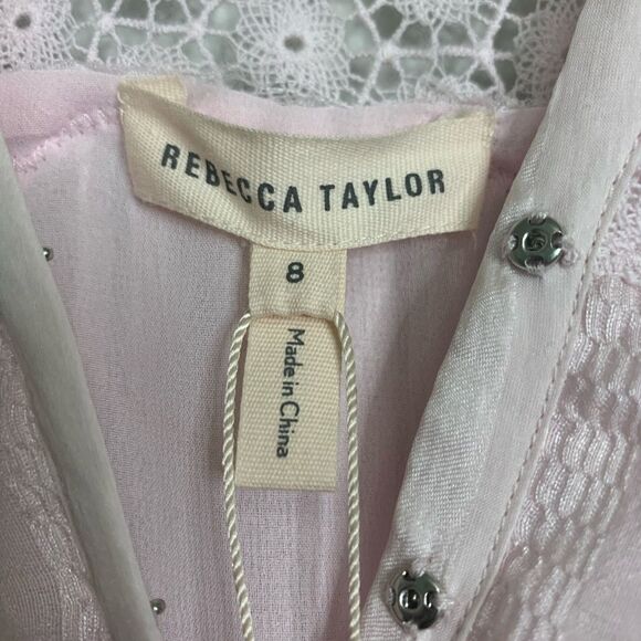 NWT REBECCA TAYLOR Pink Silk Lace Trim A-Line Mini Dress. Size 8 - Picture 8 of 9